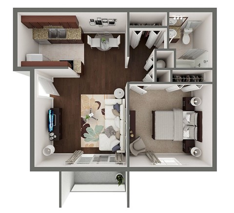 Floor plan for 1 bed, 1 bath, 645 sqft